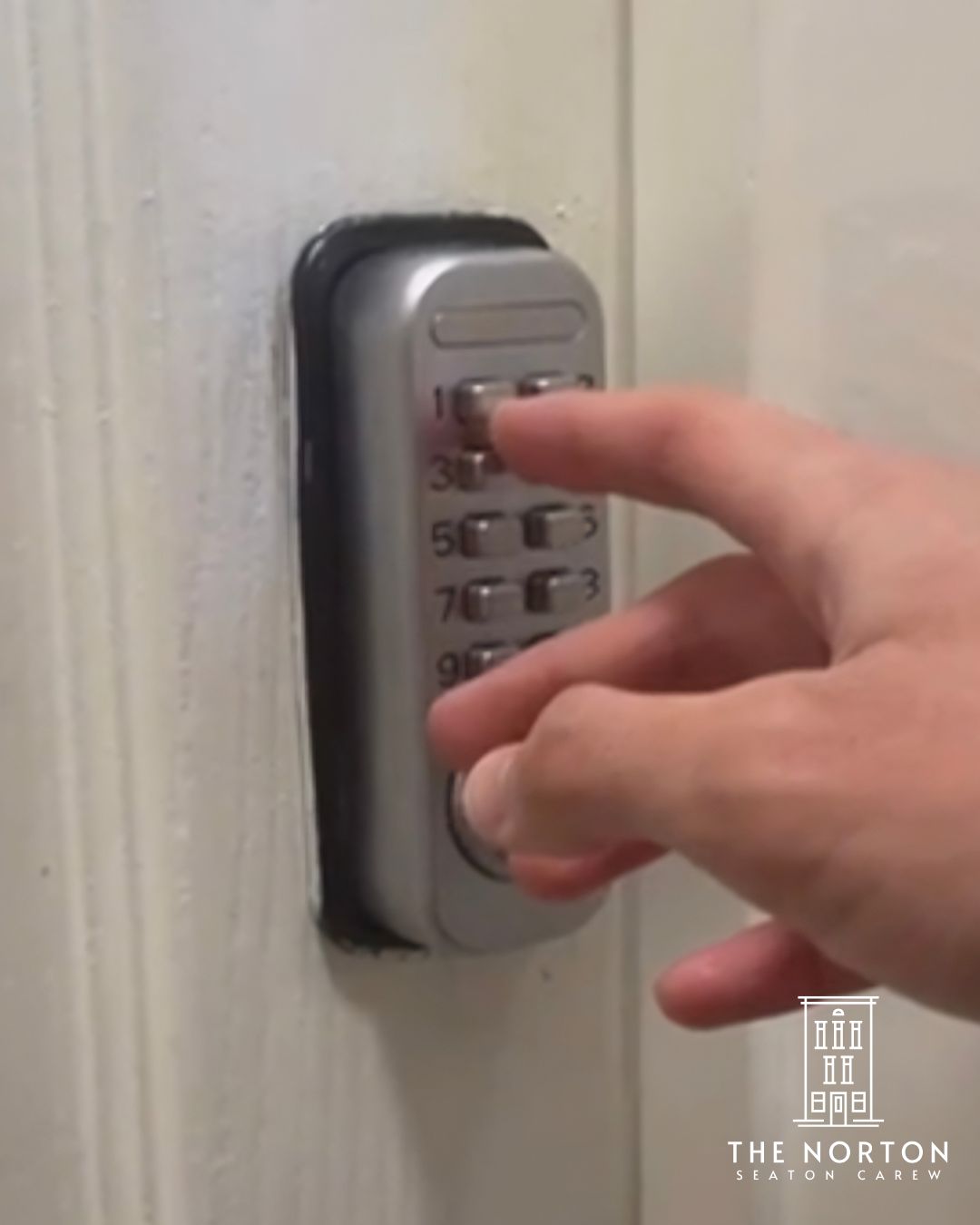 Keypad entry on a Norton guest room door — individually issued codes for every guest.
